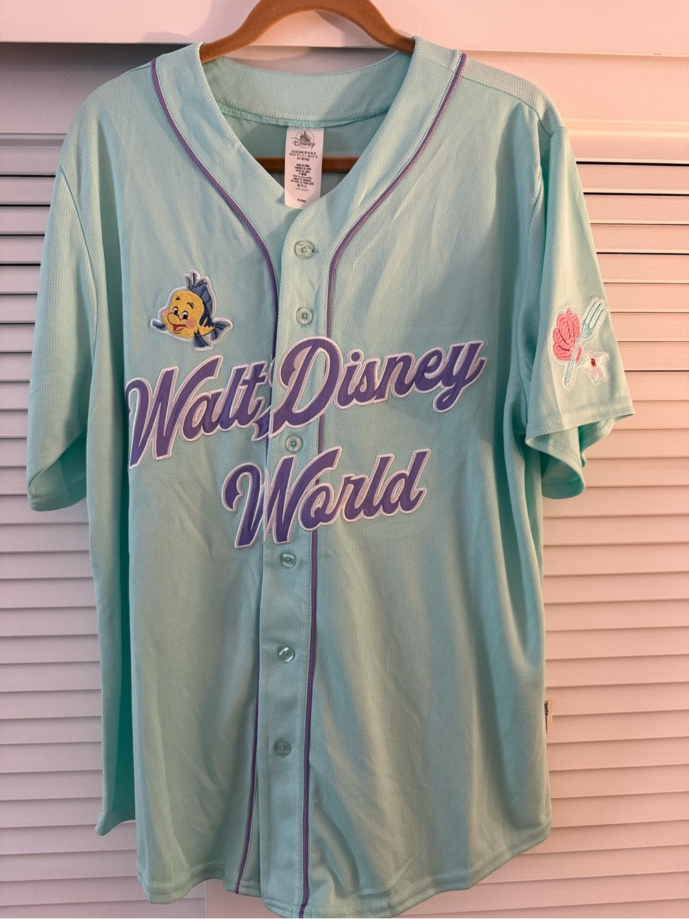 Disney Ariel Unisex Mint Green Button-Up Baseball Shirt S New!